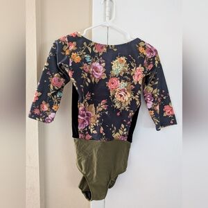 Eleve Olive Green Floral Leotard With Black Velvet Adult XL